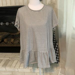 Caslon, OX, cotton black and white striped with ruffle.worn once